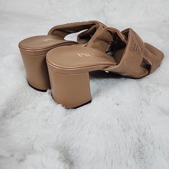 Prada - Cross Strap Leather Backless Sandal Slide Heel Pump Brown Size 7.5 - Picture 9 of 12